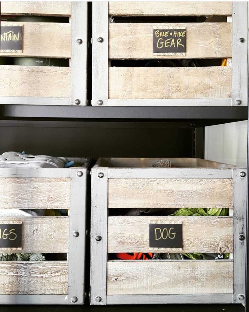 Wood and metal bin container storage from Cost Plus World Market Bella Organizing Professional Home Organizers in Oakland and the San Francisco Bay Area