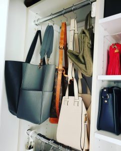 Womens Closet and Wardrobe Purse and Blue Handbag Hanging Storage by Bella Organizing Professional Home Organizers in Oakland and San Francisco Bay Area