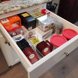 tea drawer in the kitchen Bella Organizing Professional home organizers and residential packing and moving management company serving the San Francisco Bay Area.