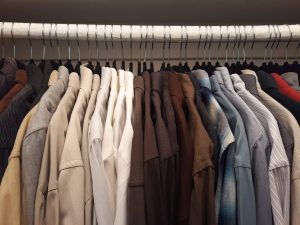 Mens Walk-in Closet and Wardrobe work shirts color coordinate Bella Organizing Professional Home Organizers in Oakland and San Francisco Bay Area