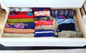 Fold Scarf Storage in Fabric Baskets Drawers and Bins Bella Organizing Professional Home Organizers in Oakland and San Francisco Bay Area